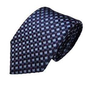IKE Behar Seven Fold Mens Tie Blue Purple Diamond Check Silk USA 7 Fold Necktie